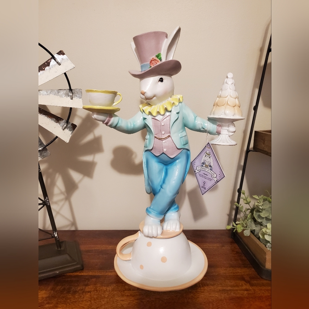 Tophat & tail mad hatter teacup Easter bunny